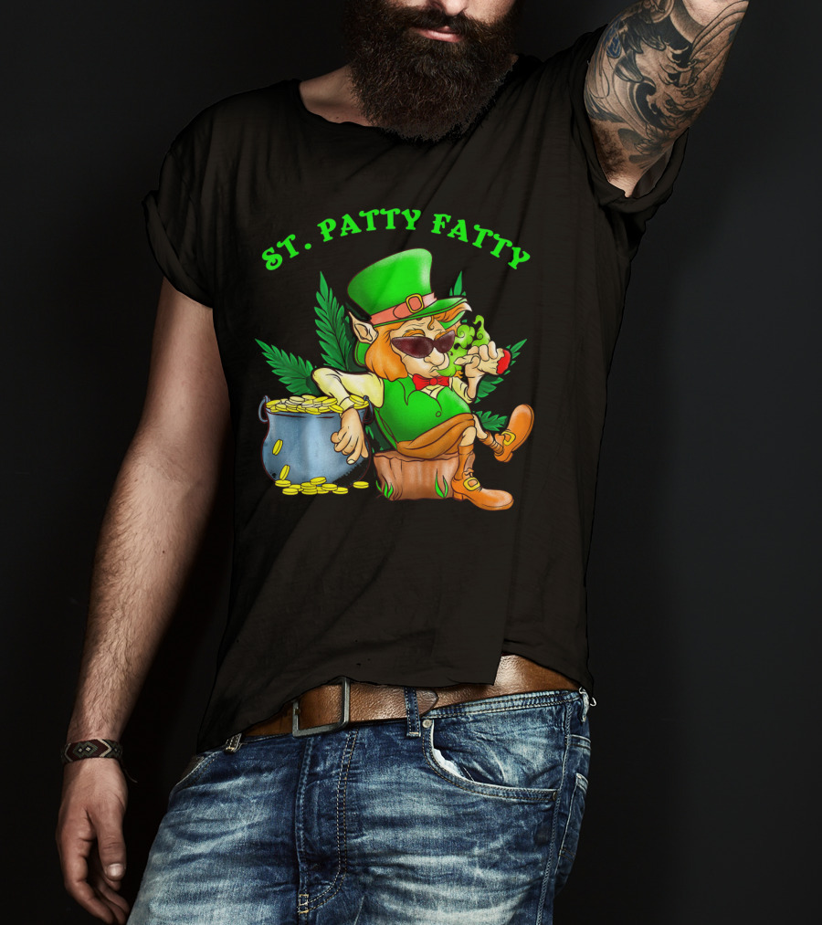 St. Patty Fatty Cool St. Patrick's Weed Smoking Leprechaun T-Shirt