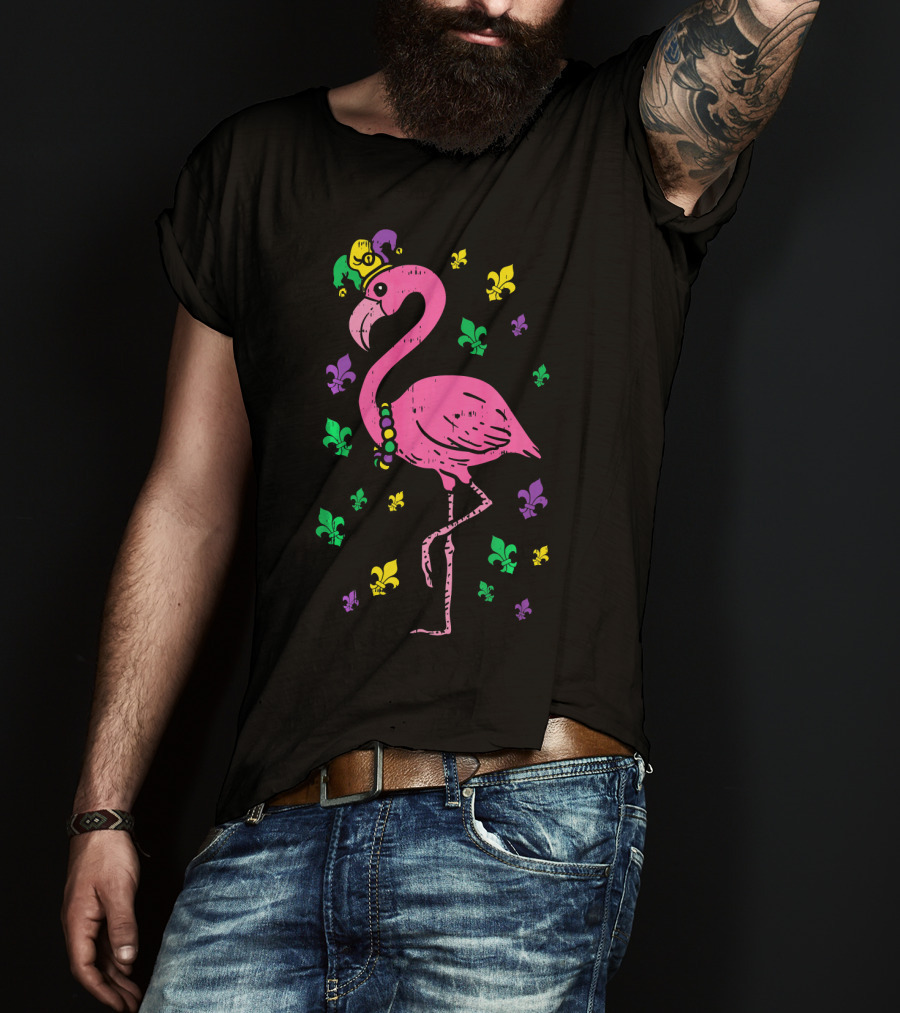 Jester Pink Flamingo Bird Animal Cute Fleur De Lis T-Shirt