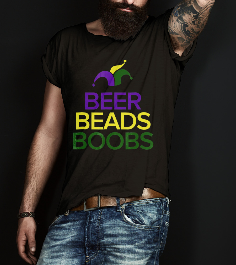 Beer Beads Boobs Mardi Gras Jester Hat T-Shirt