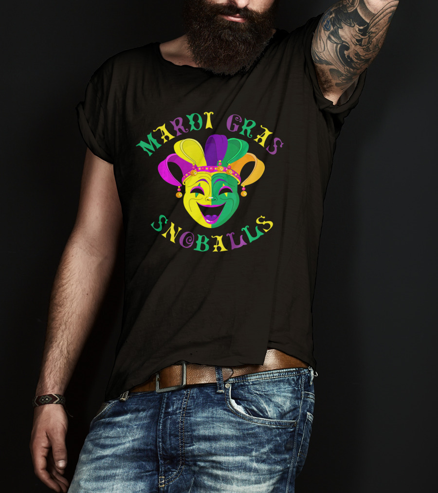 Mardi Gras Snoballs Jester Mask Party Vibes T-Shirt