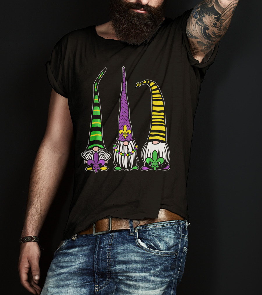 Cute Gnomes Mardi Gras Tuesday Gnome Bea Festival Fleur De Lis T-Shirt