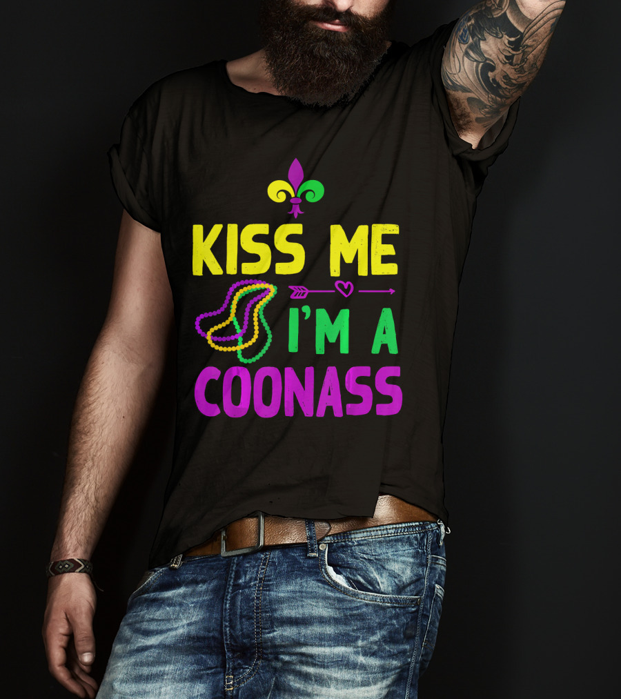 Kiss Me I'm A Coonass Mardi Gras Fleur-de-Lis Beads T-Shirt