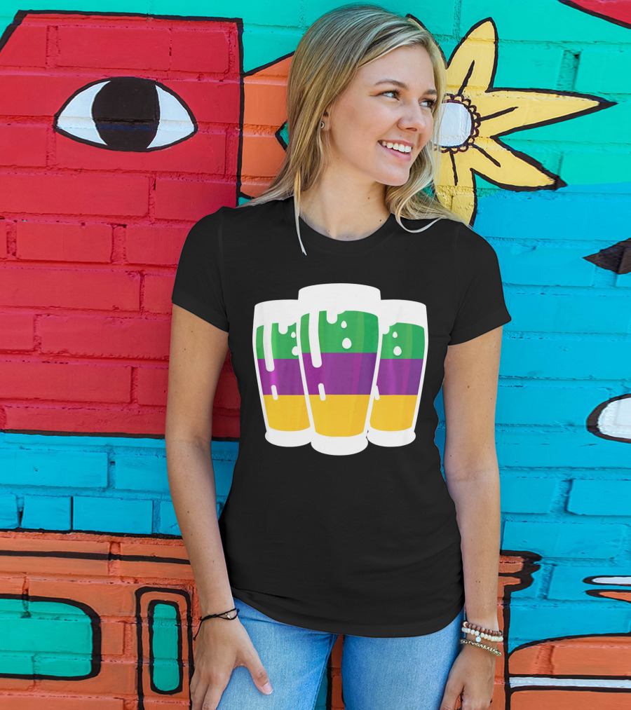 Mardi Gras Beer Funny Mardi Gras Party Carnival Colors T-Shirt