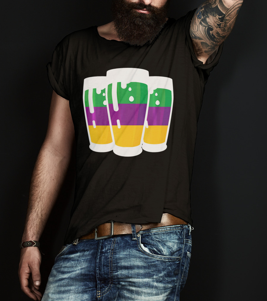 Mardi Gras Beer Funny Mardi Gras Party Carnival Colors T-Shirt