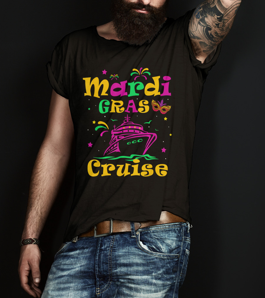 Mardi Gras Cruise Ship Mask Fireworks Vacation T-Shirt