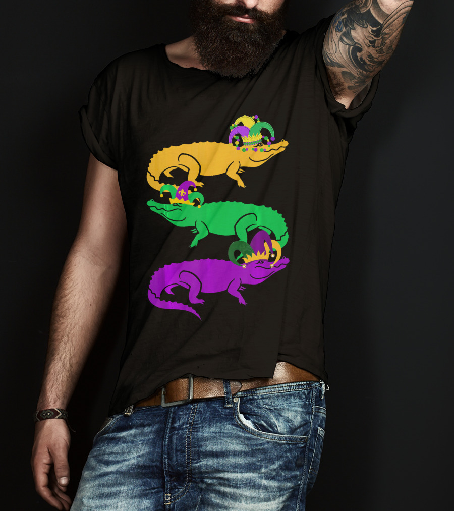 Cute Three Alligator Jesters Mardi Gras Beads T-Shirt
