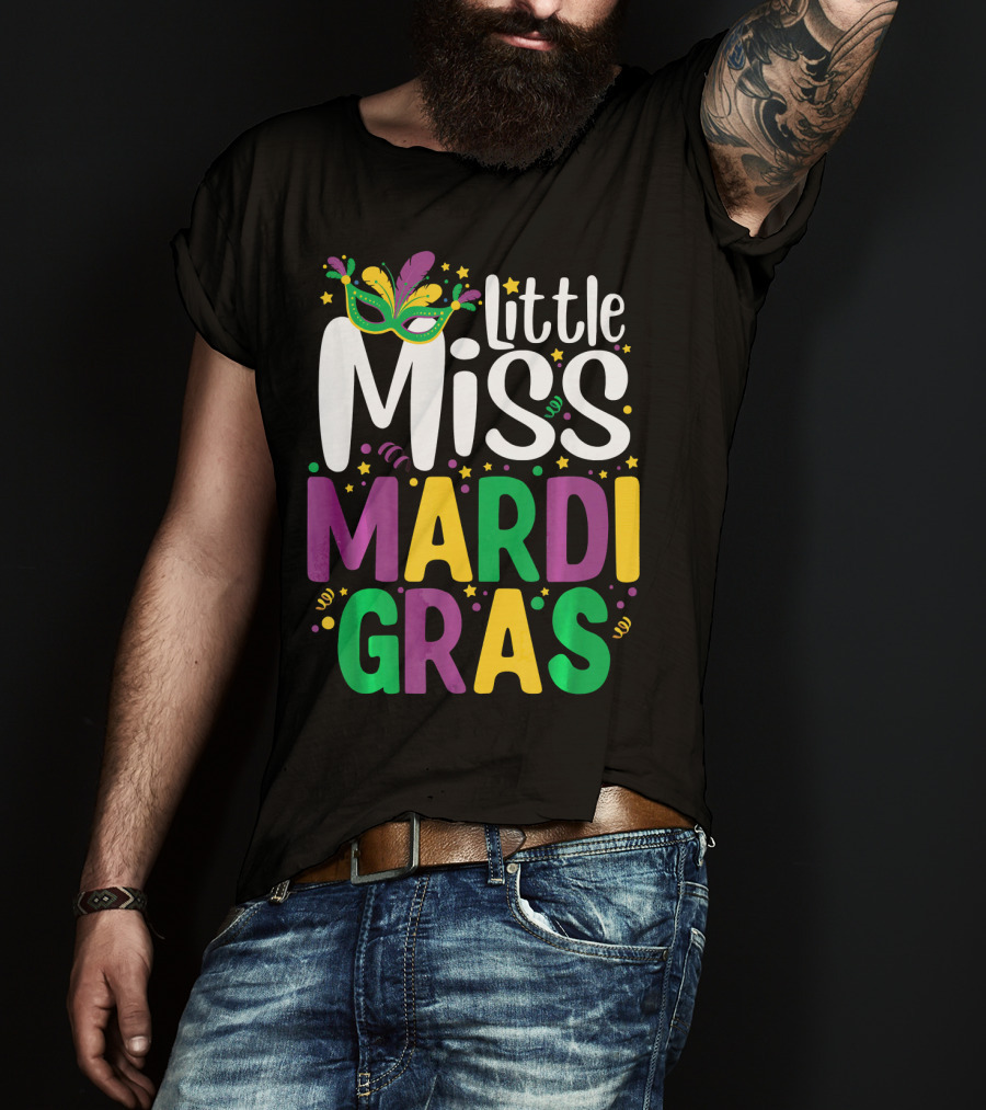 Little Miss Mardi Gras Mask And Celebration Colors T-Shirt