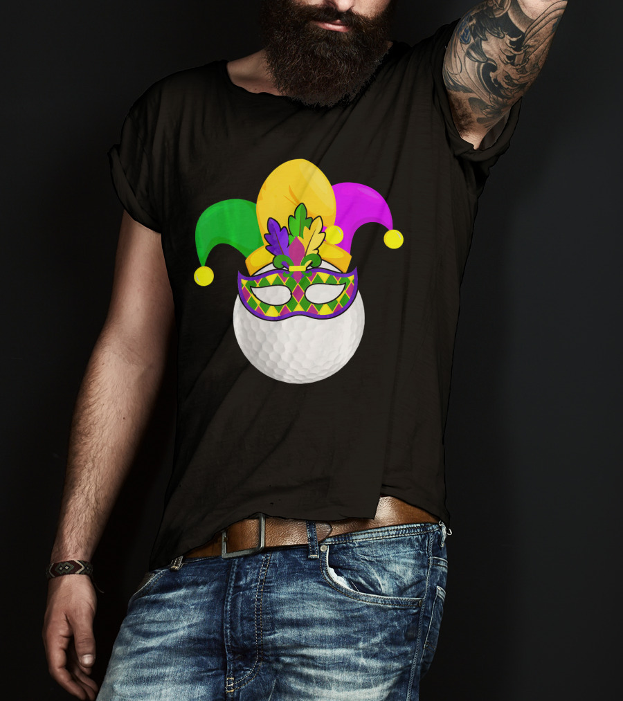 Golf Ball Mardi Gras Jester Hat Carnival Mask T-Shirt