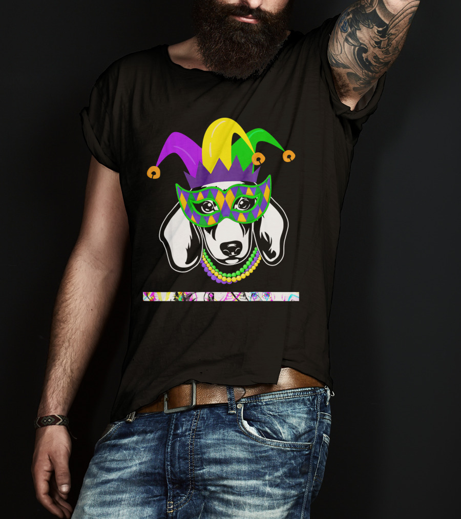 Mardi Gras Dachshund Jester Mask Beads Dogs Love T-Shirt