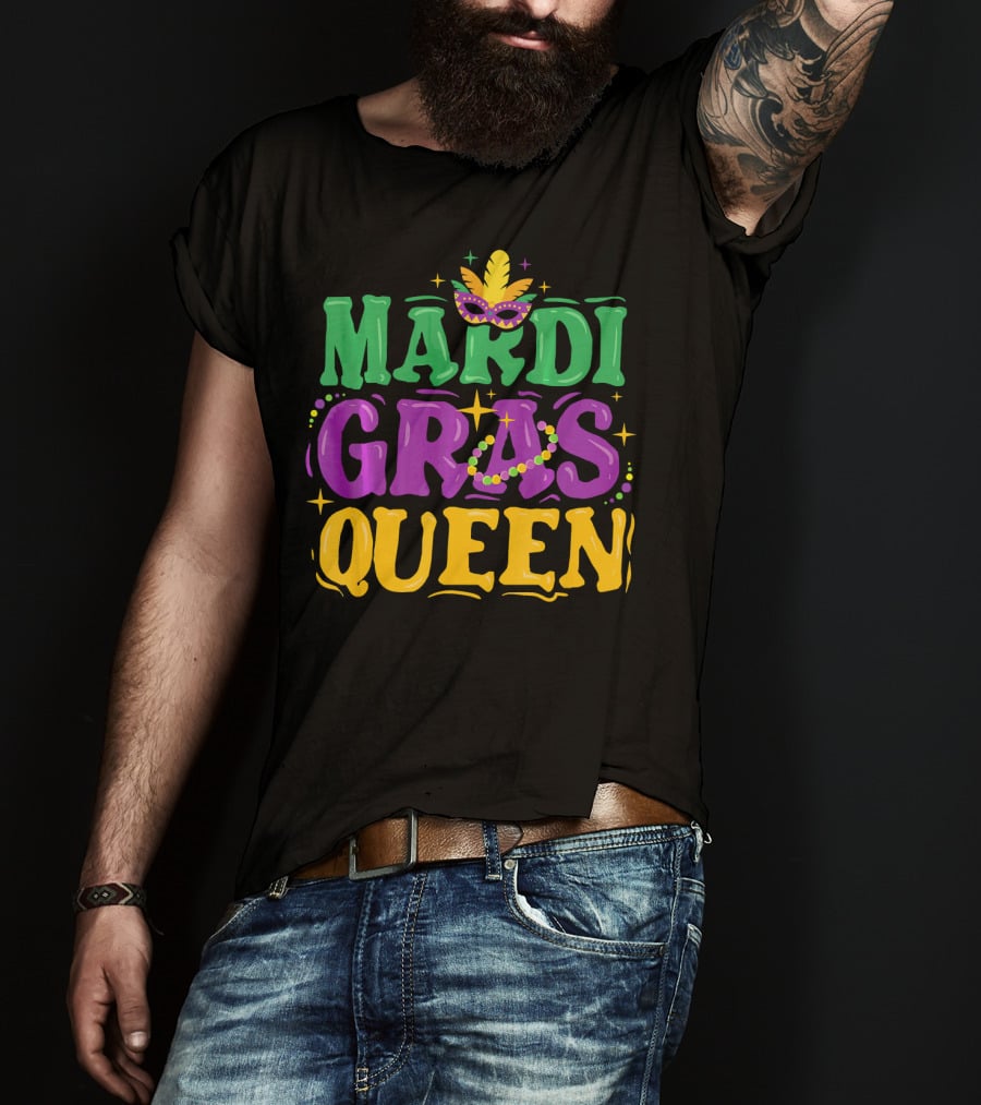 Mardi Gras Queen Beads And Mask Celebration New Orleans T-Shirt