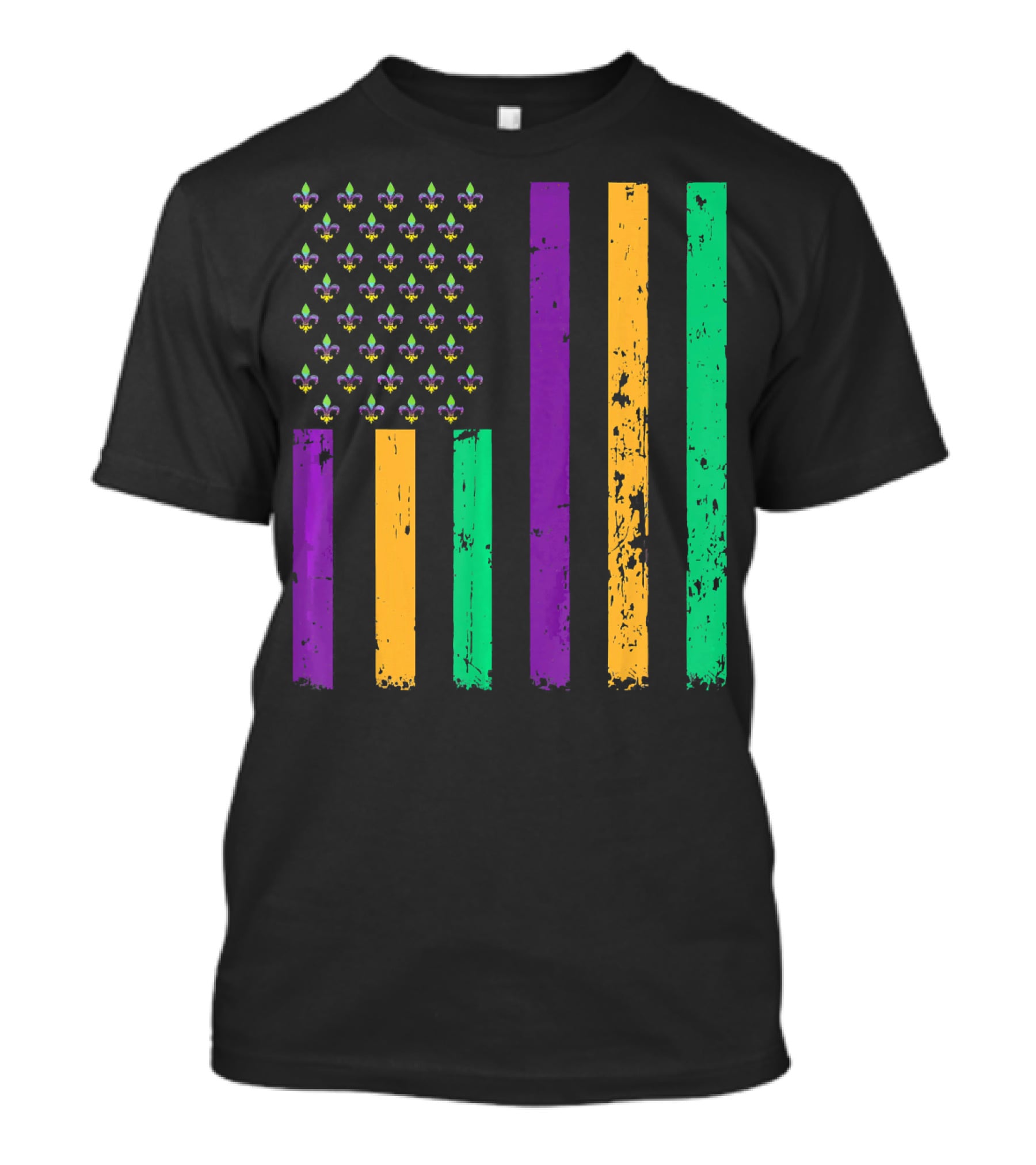Vintage Fleur-de-Lis Mardi Gras American Flag T-Shirt