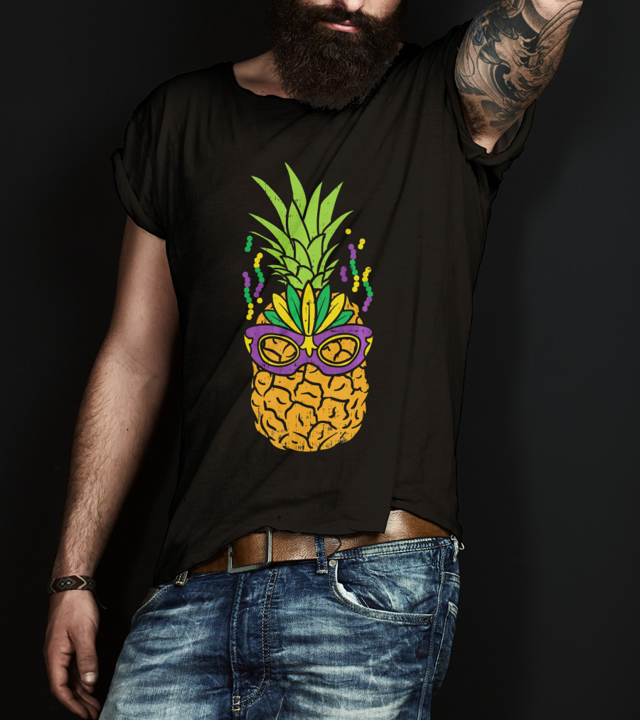 Pineapple Jester Mask Mardi Gras Fruit Funny Cool T-Shirt