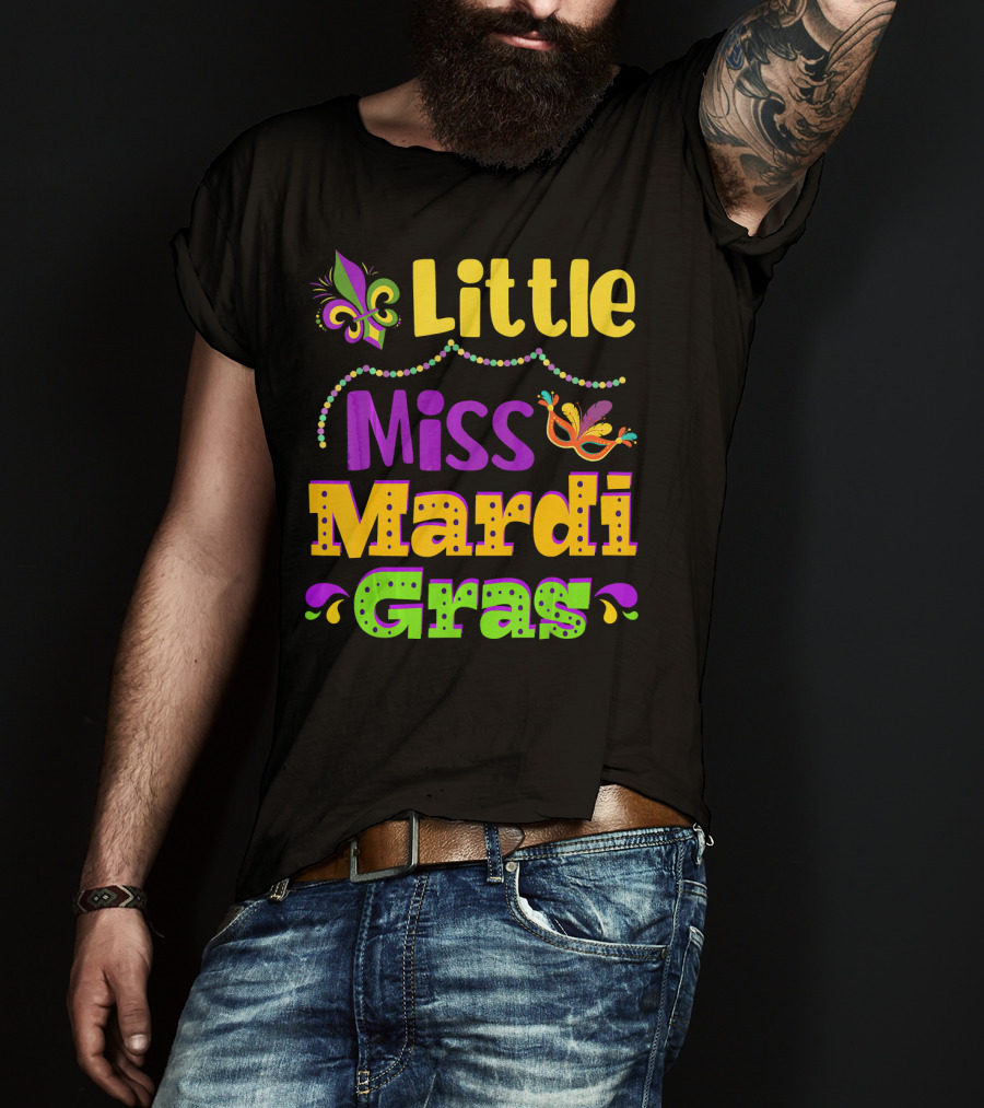 Little Miss Mardi Gras Fleur De Lis Beads Mask T-Shirt