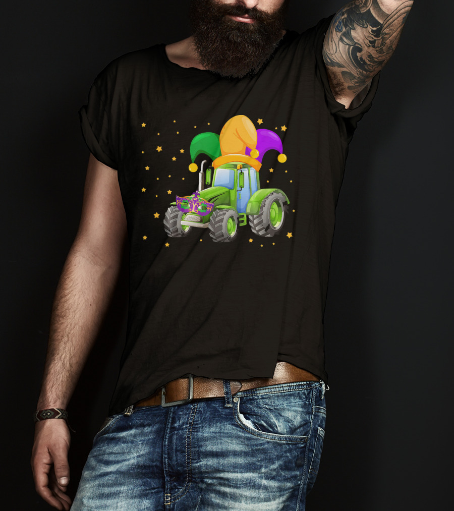 Mardi Gras Tractor With Jester Hat And Mask T-Shirt