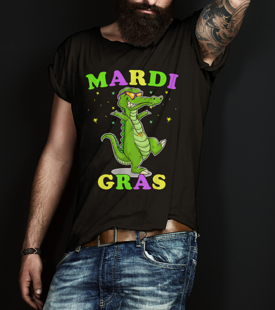 Mardi Gras Alligator Party With Sunglasses And Beads T-Shirt