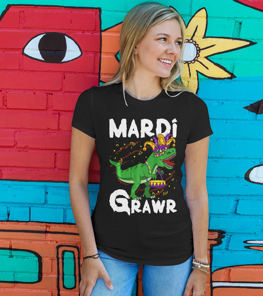 Mardi Grawr Rex Dinos Funny Mardi Gras T-Rex Jester Hat T-Shirt
