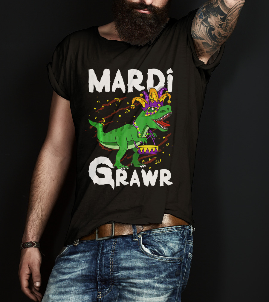 Mardi Grawr Rex Dinos Funny Mardi Gras T-Rex Jester Hat T-Shirt