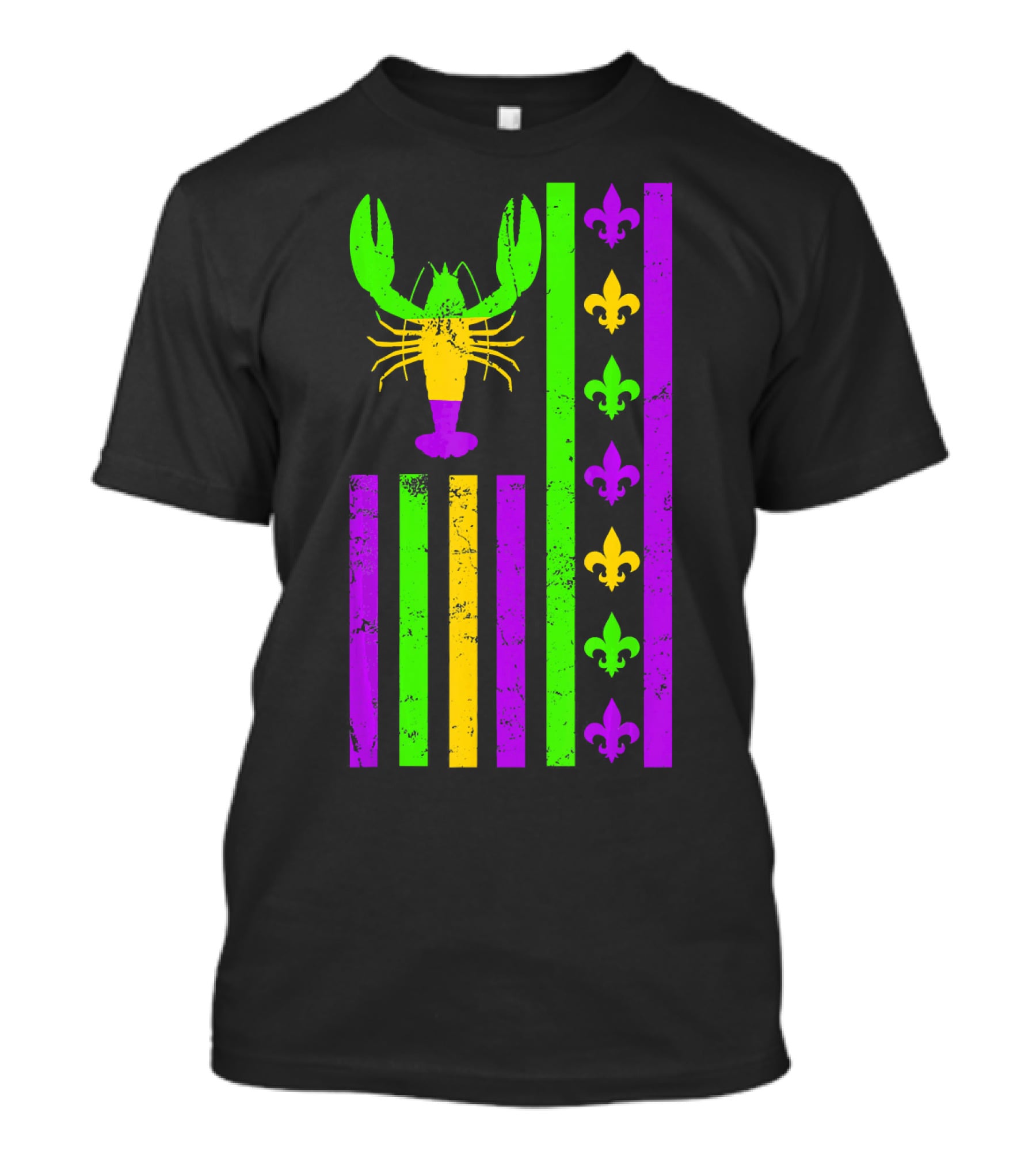 American Flag Mardi Gras Crawfish Fleur-de-Lis Stripes T-Shirt
