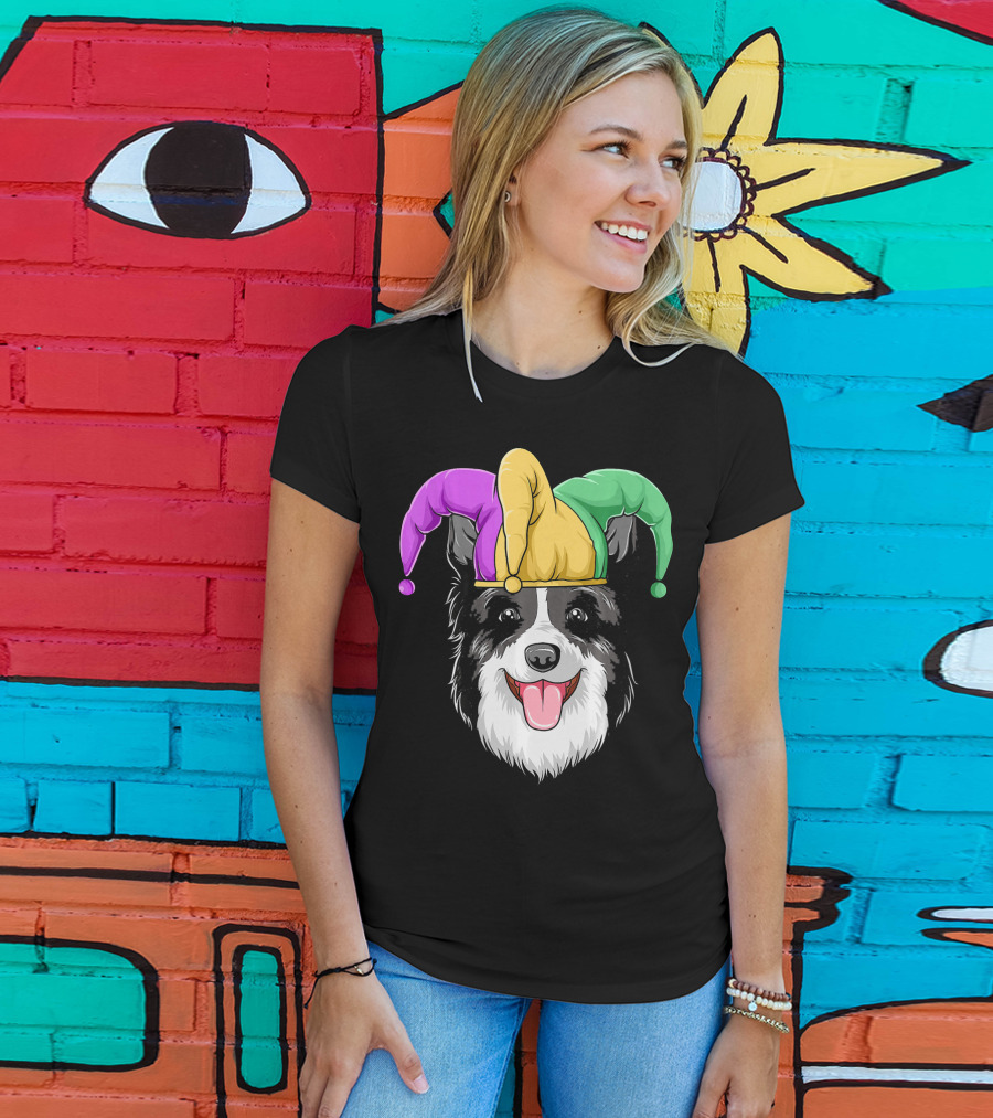 Mardi Gras Jester Hat Collie Carnival T-Shirt