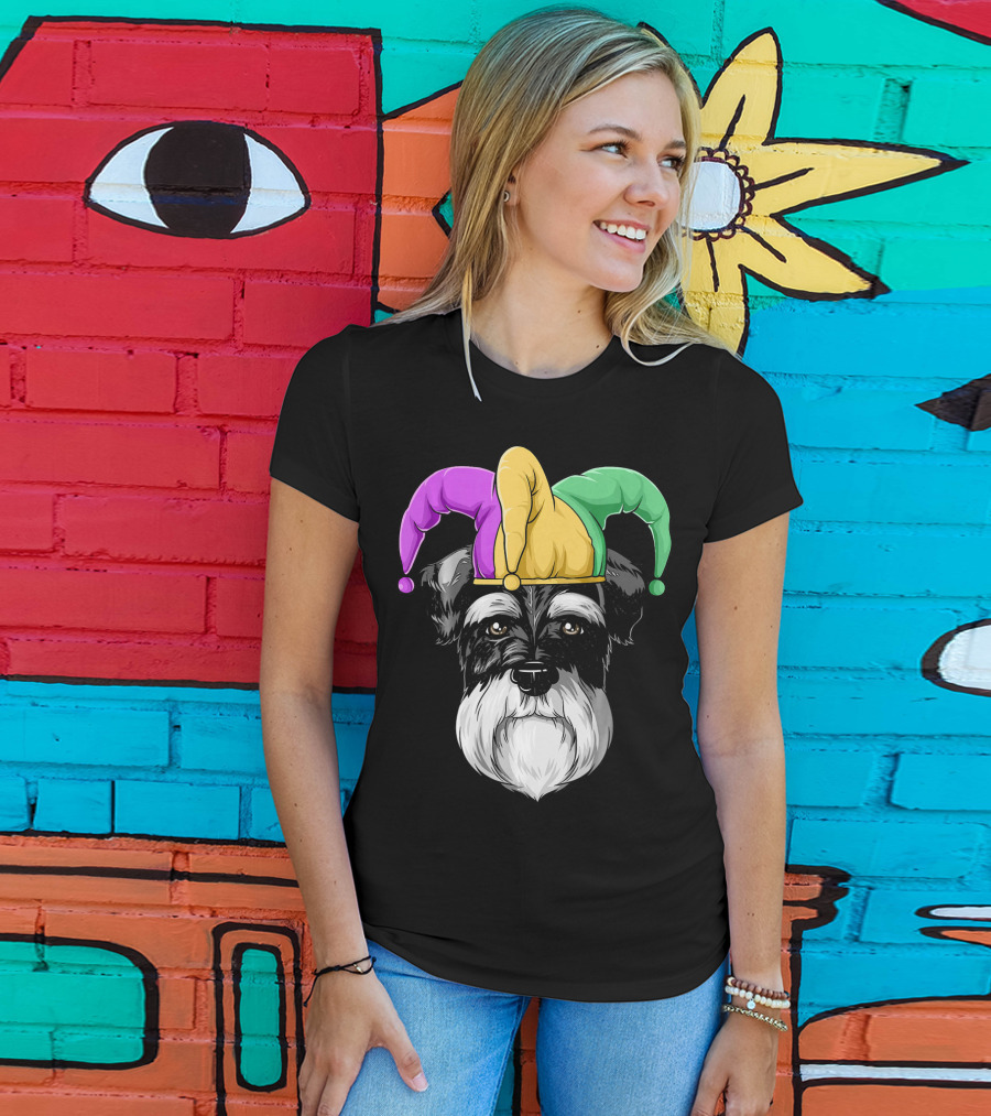 Mardi Gras Schnauzer Jester Carnival Hat Party T-Shirt