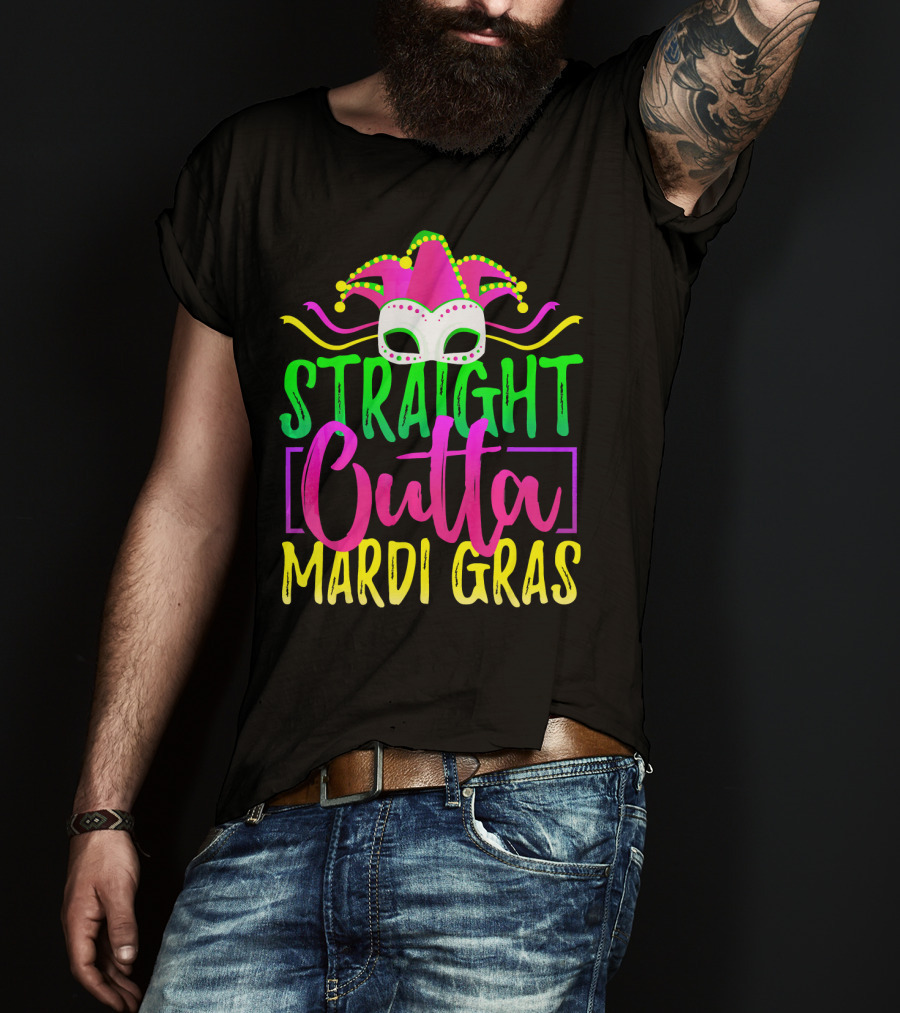 Straight Outta Mardi Gras New Orleans Jester Mask T-Shirt