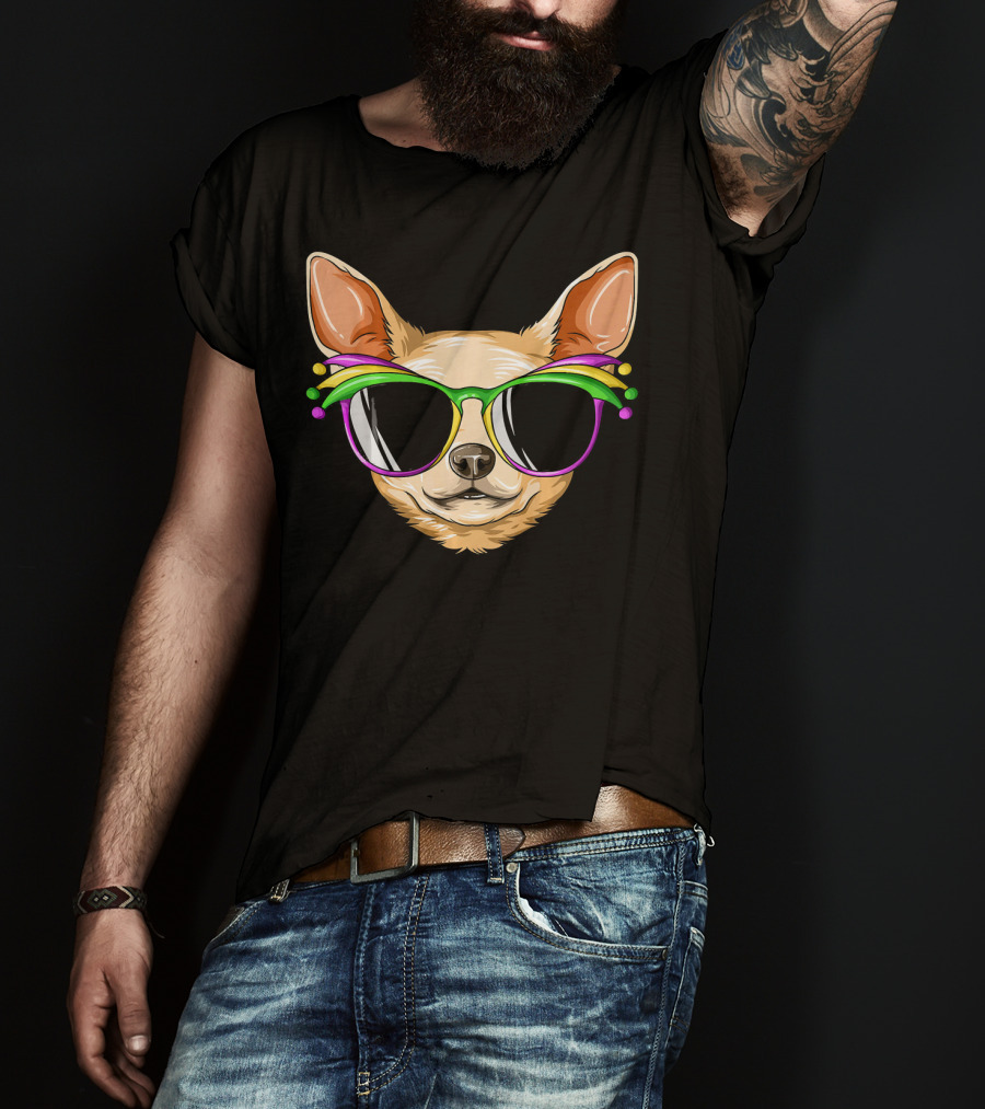 Chihuahua Mardi Gras Carnival Mask Sunglasses T-Shirt