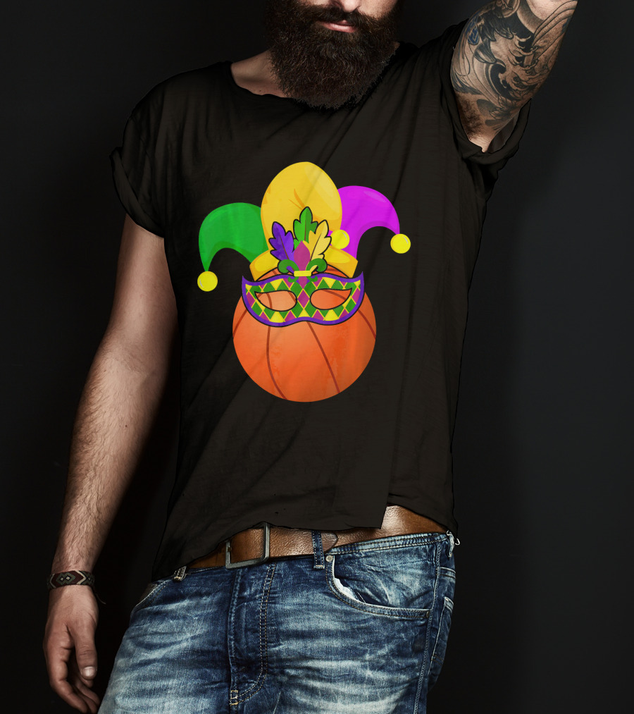 Basketball Carnival Mardi Gras Mask Jester Hat T-Shirt