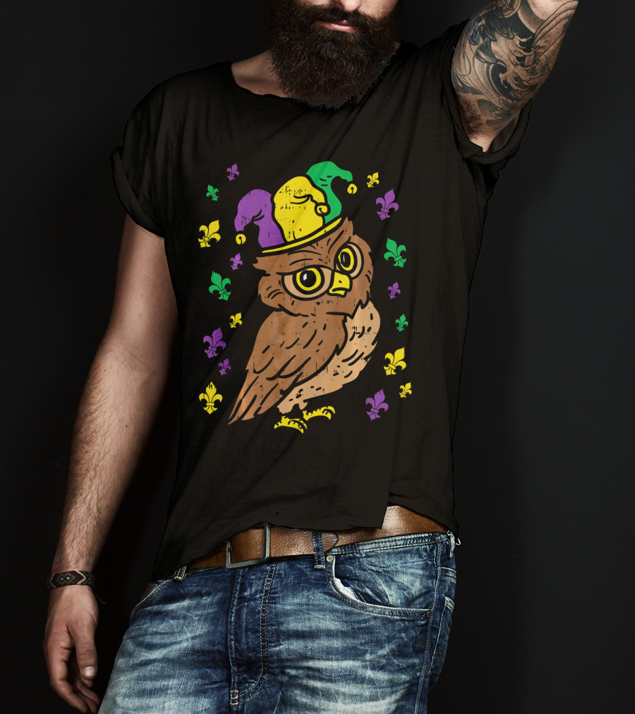 Jester Owl Mardi Gras Bird Animal Lover T-Shirt