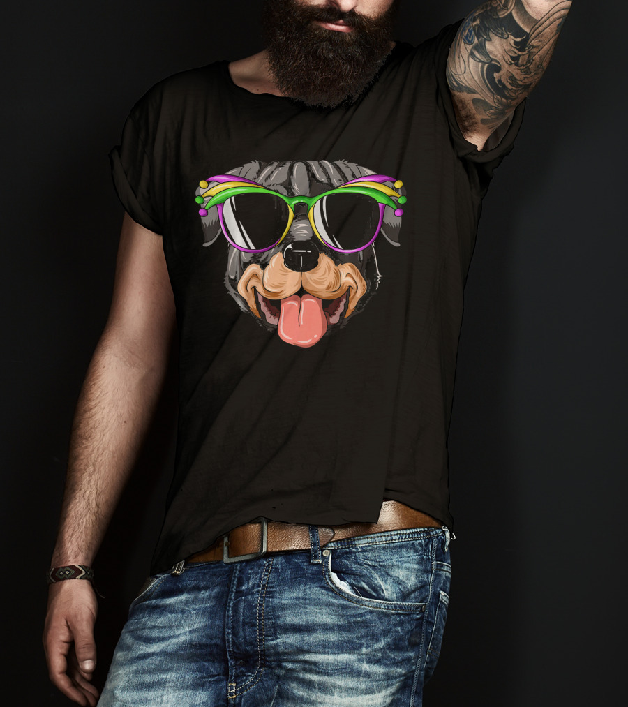 Rottweiler Mardi Gras Carnival Mask Sunglasses Rottweiler T-Shirt