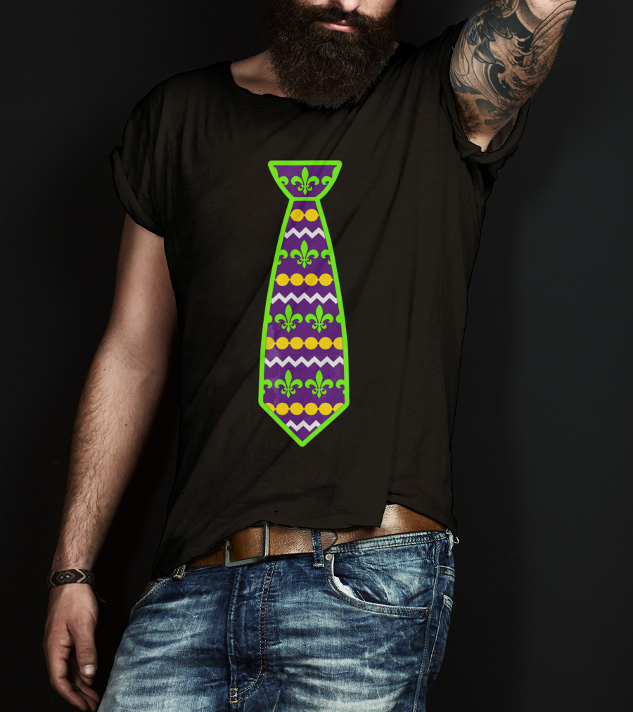 Mardi Gras Tie Fleur-de-Lis Pattern Purple Green Gold T-Shirt