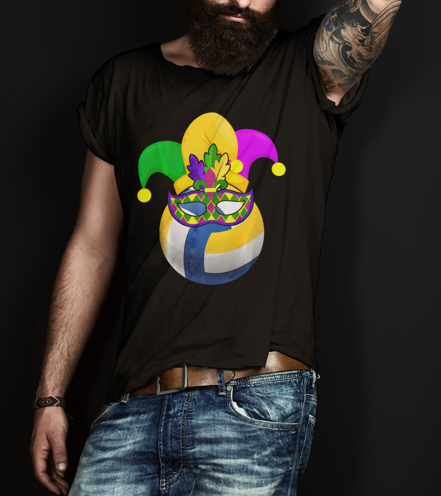 Volleyball Mardi Gras Jester Mask Carnival Ball T-Shirt