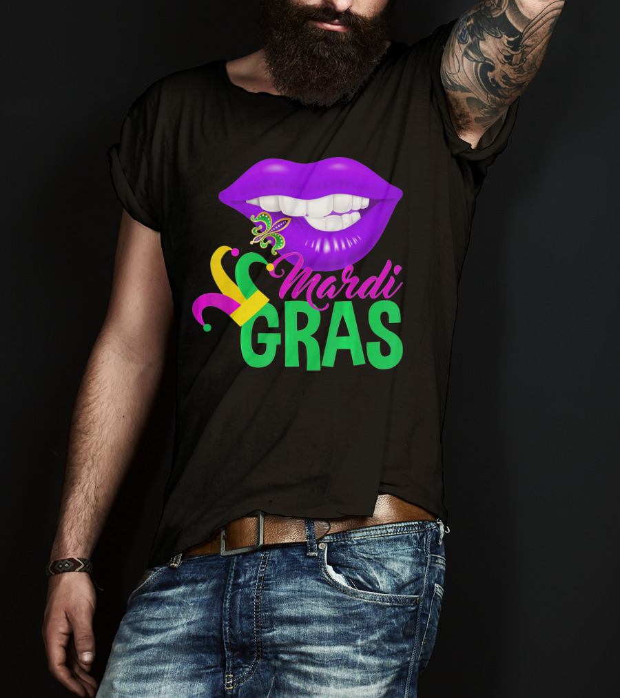 Mardi Gras Lips With Jester Hat And Fleur-de-Lis T-Shirt