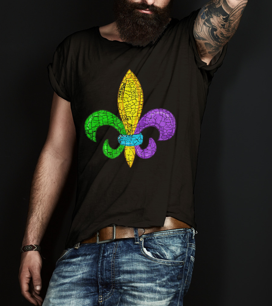 Fleur De Lis Mardi Gras Cute Fat Tuesday Cracked Texture T-Shirt