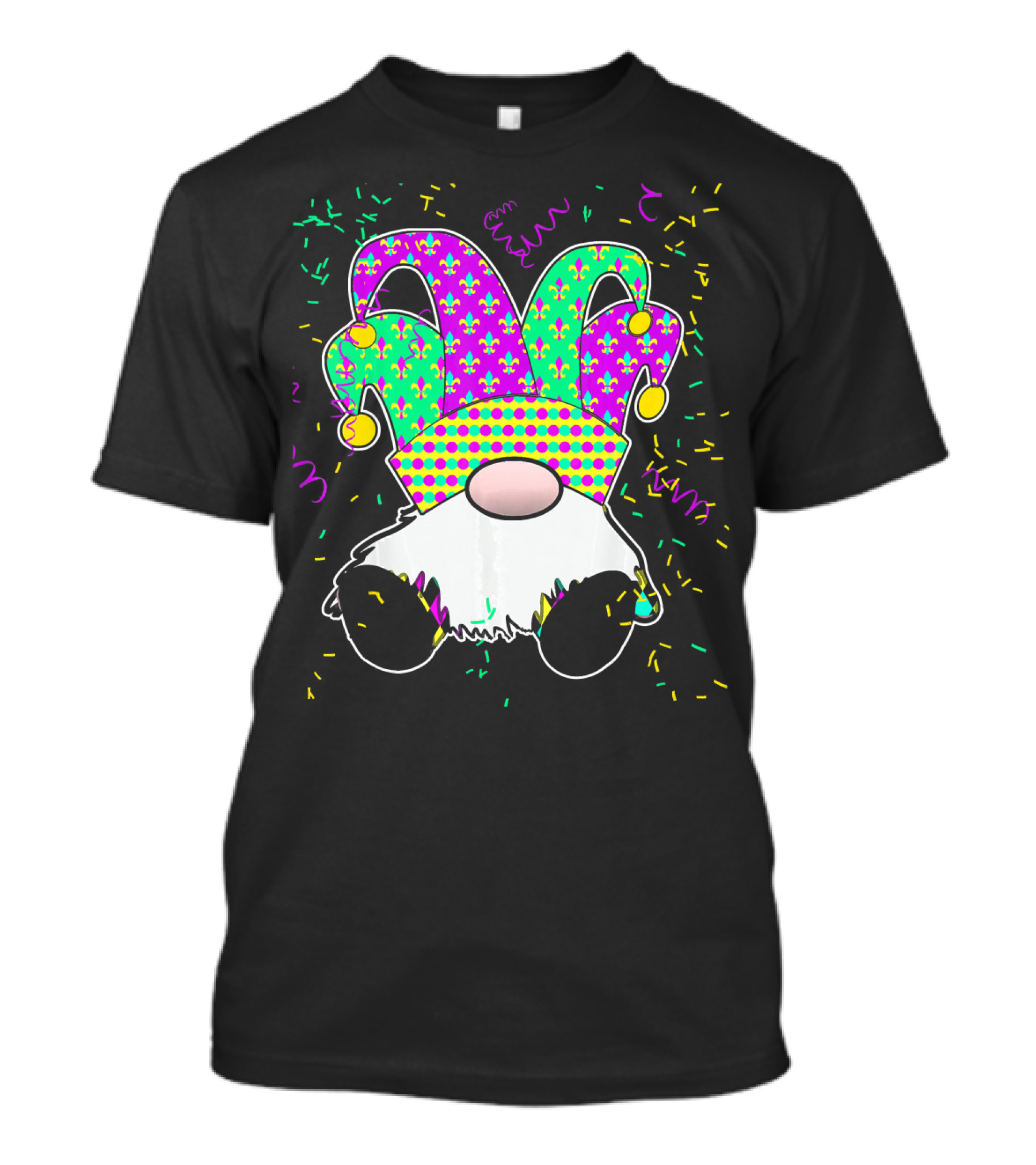 Cute Mardi Gras Gnome Jester Hat Fleur De Lis Fun Confetti T-Shirt
