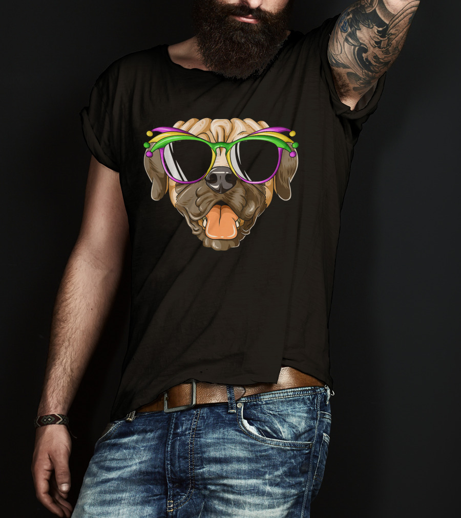 Mardi Gras Carnival Mask Mastiff Sunglasses Fun T-Shirt