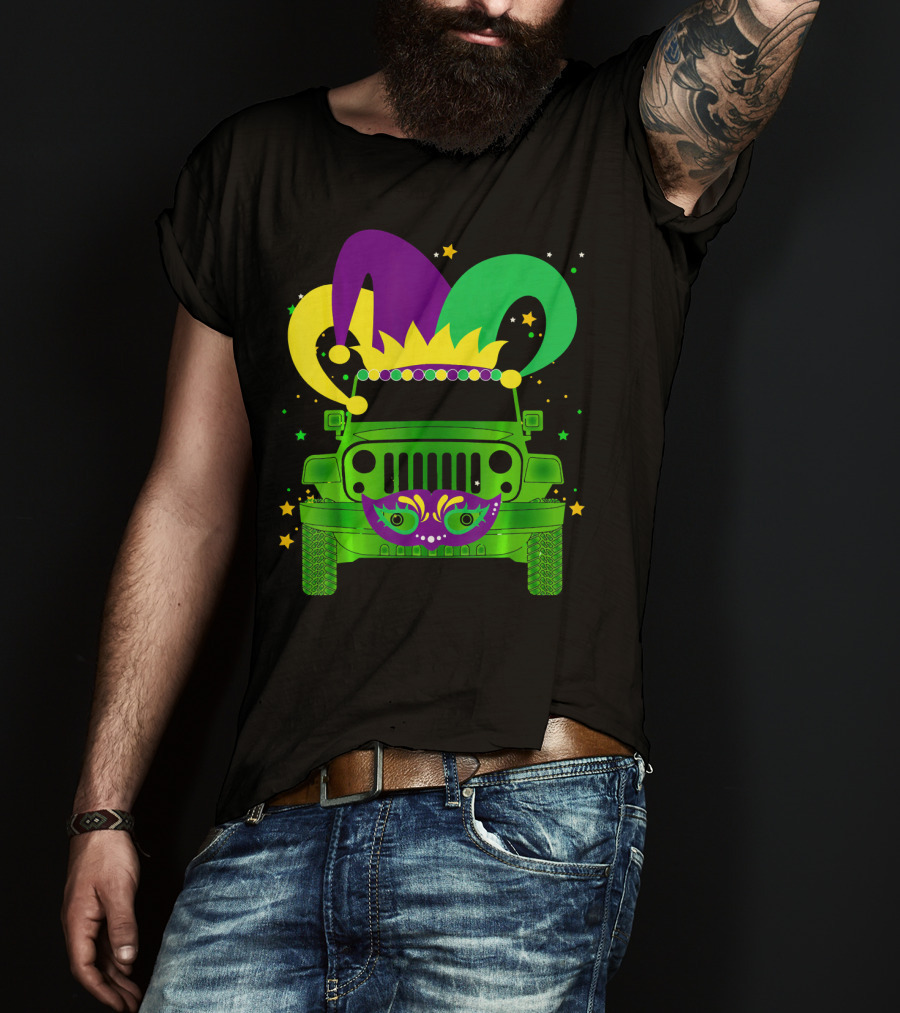 Mardi Gras Jester Hat Mask Jeep Love T-Shirt