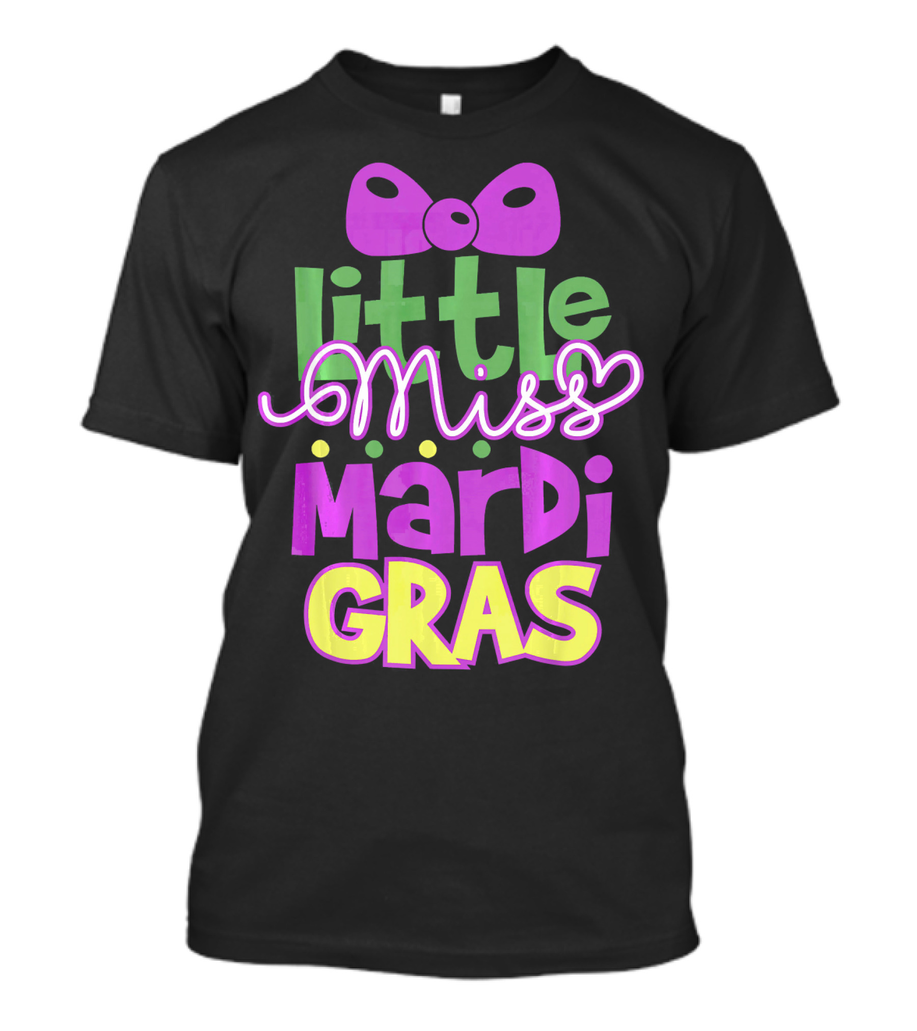 Little Miss Mardi Gras Bow Colorful Letters T-Shirt
