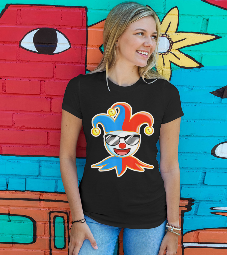 Joker Sunglasses Laughing Clown Jester Hat T-Shirt