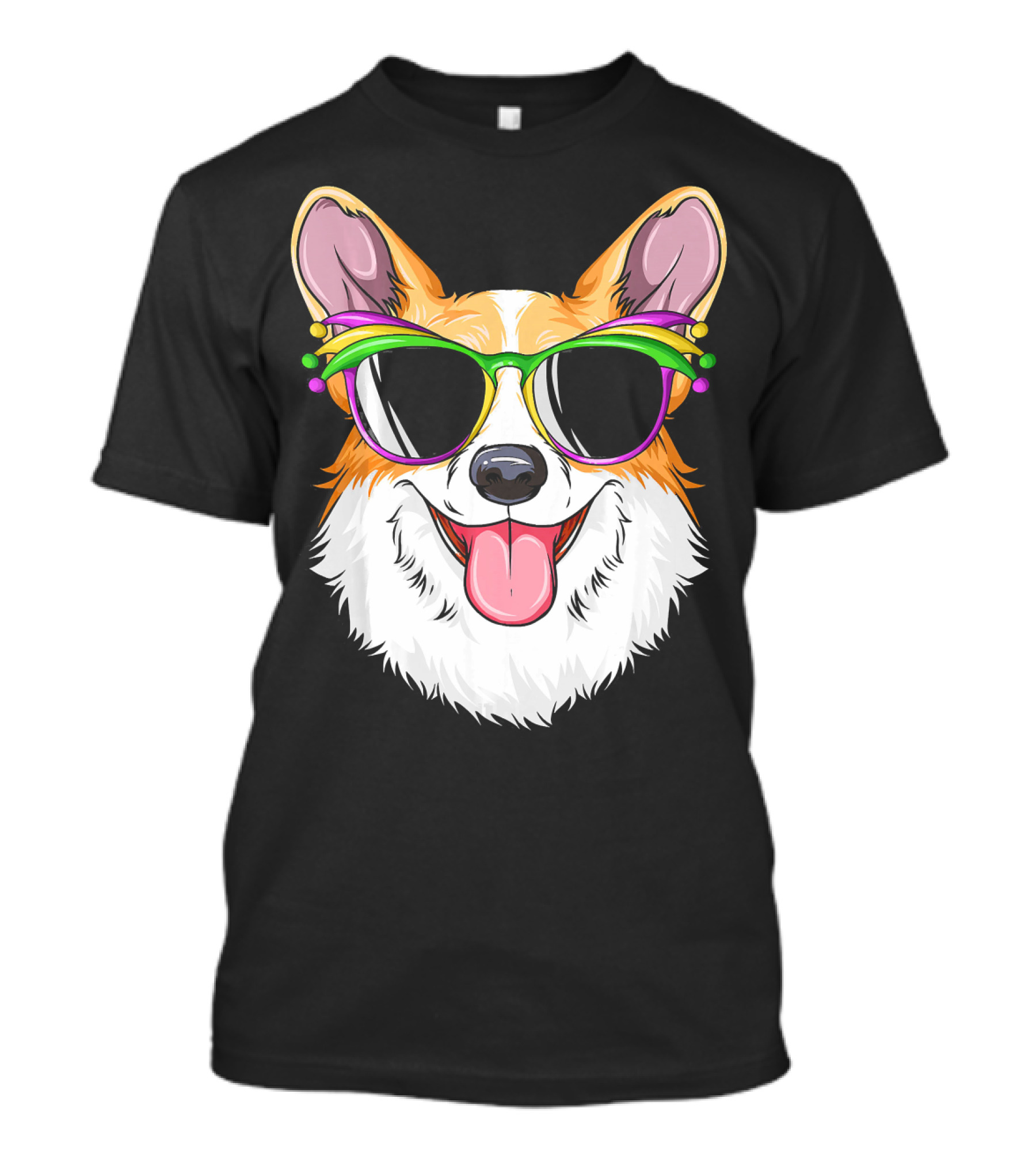 Mardi Gras Corgi With Carnival Mask And Glasses T-Shirt