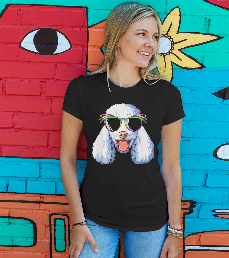 Poodle Mardi Gras Carnival Mask Sunglasses Happy Poodle T-Shirt