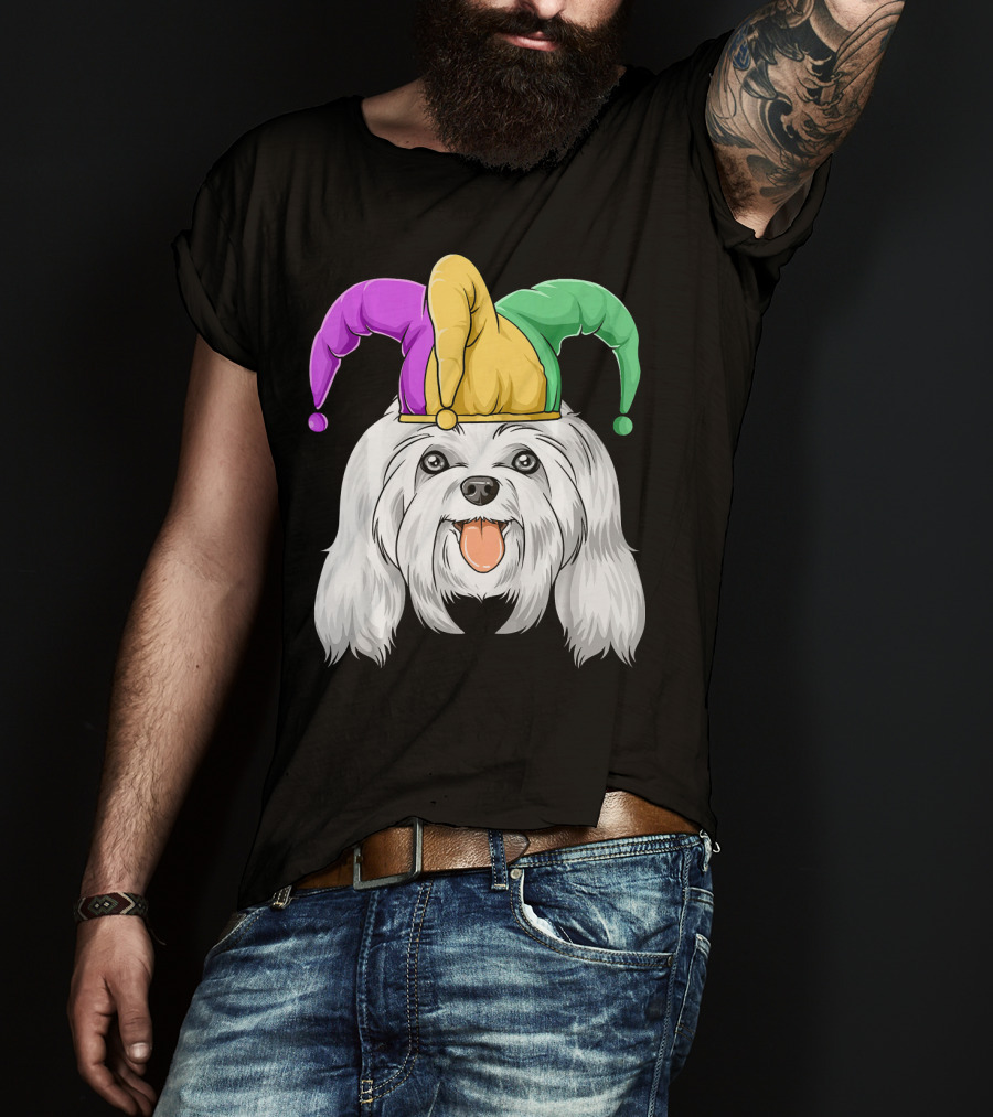 Mardi Gras Carnival Hat Maltese Dog Jester T-Shirt