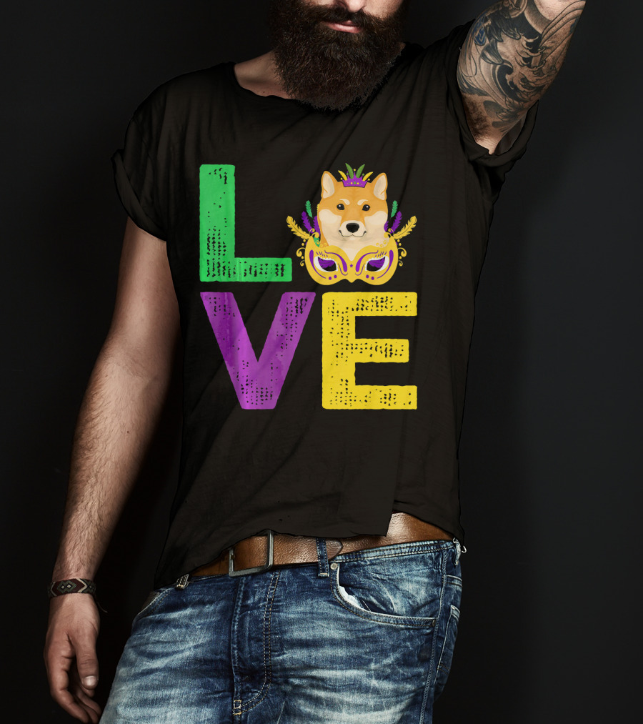 Love Shiba Inu Dog Mardi Gras Funny Dog Dad T-Shirt