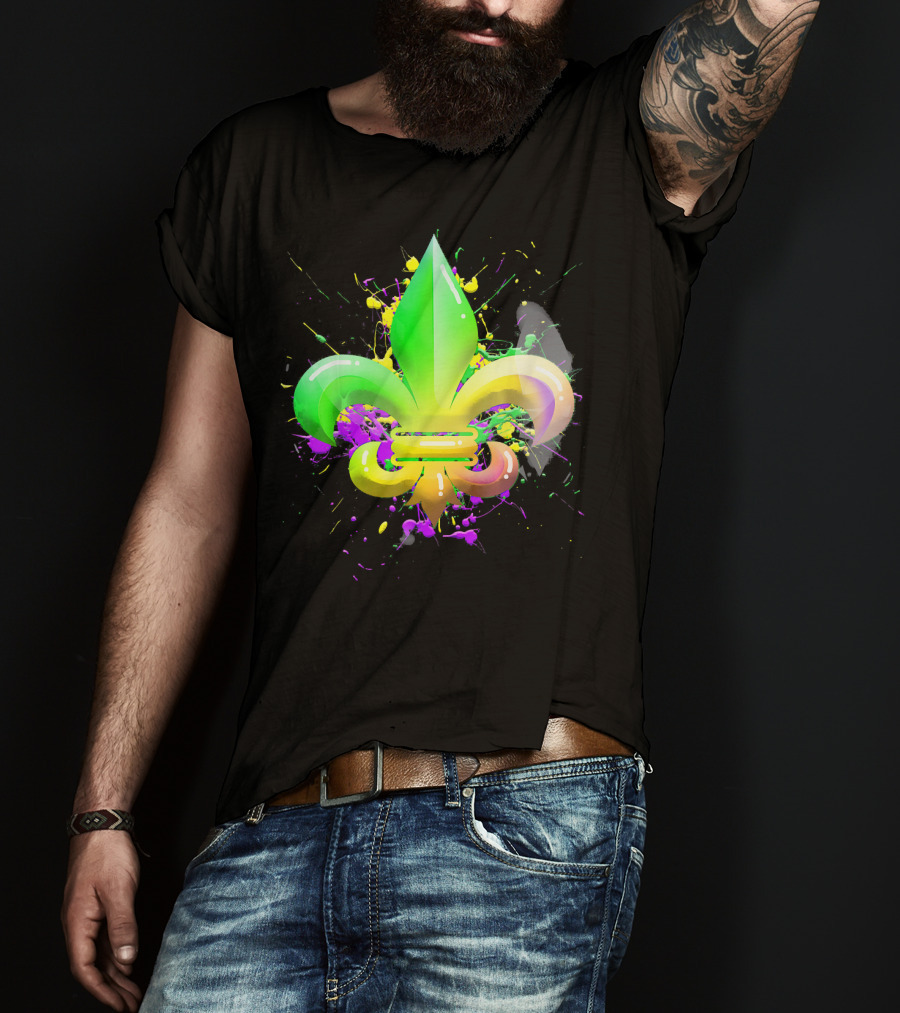 Mardi Gras Fleur De Lis Colorful Splash T-Shirt