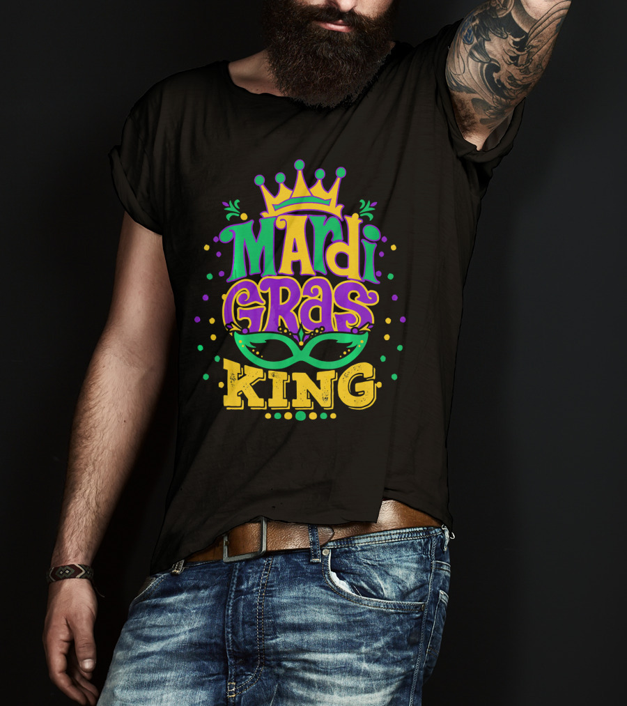 Mardi Gras King Crown Mask Confetti T-Shirt