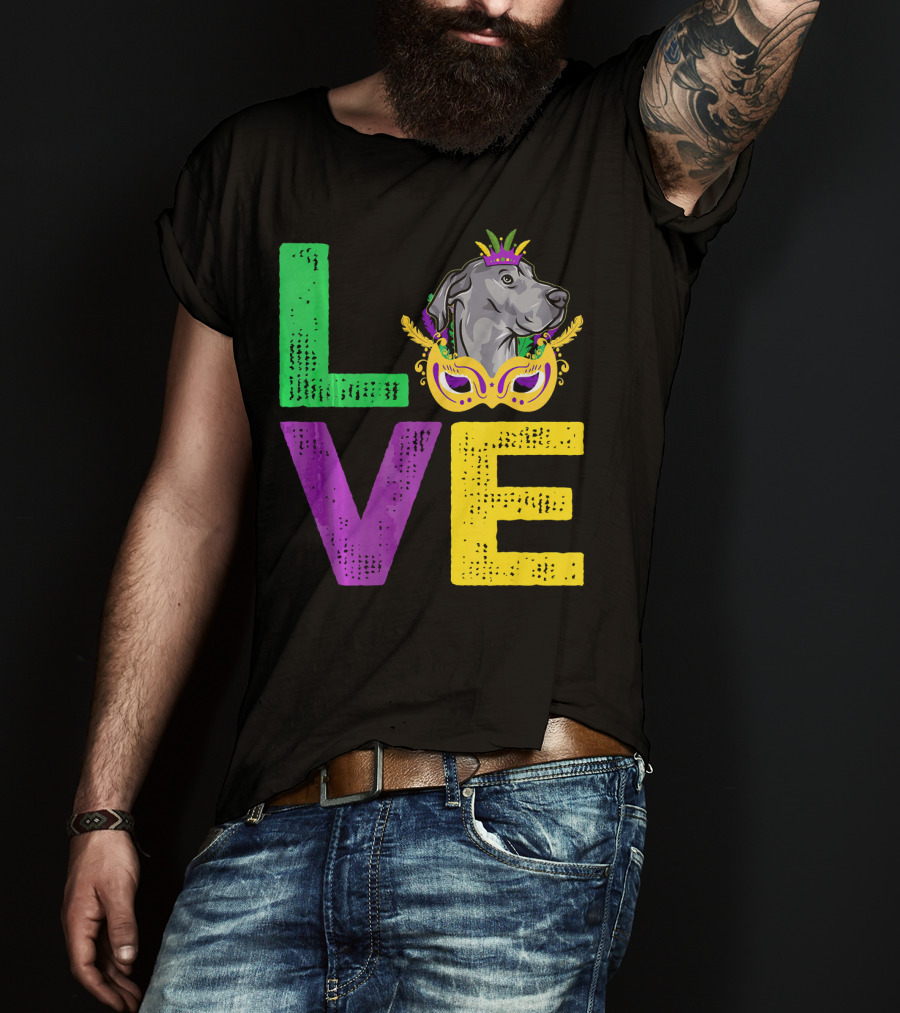 Love Cute Dane Dog Mardi Gras Dog Dad T-Shirt