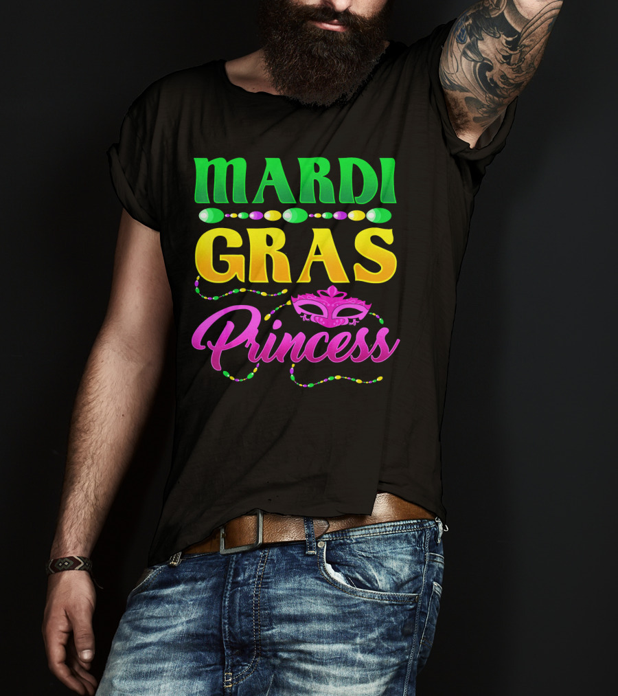 Mardi Gras Princess Cute Mask Beads T-Shirt