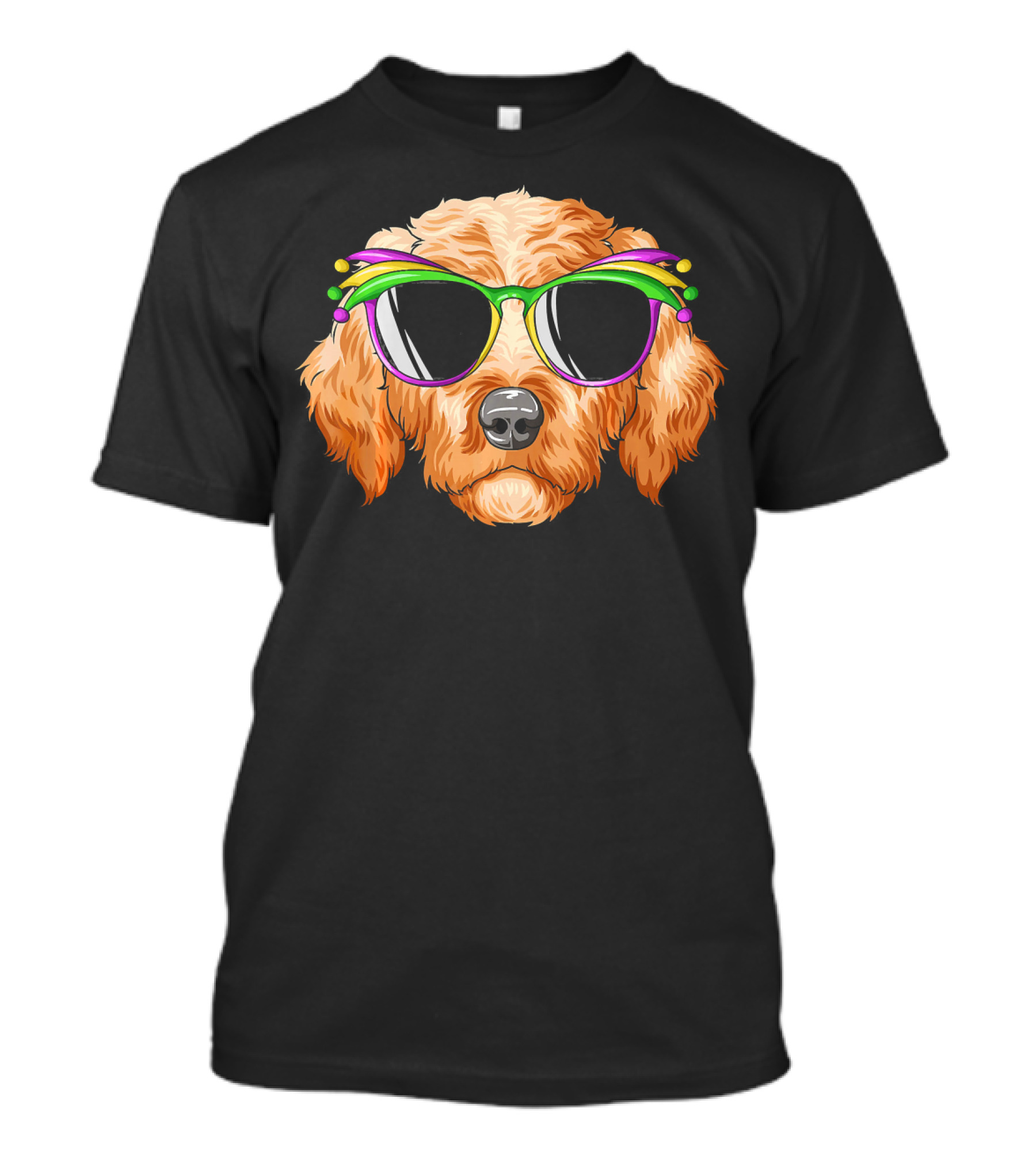 Goldendoodle Mardi Gras Carnival Mask Sunglasses T-Shirt