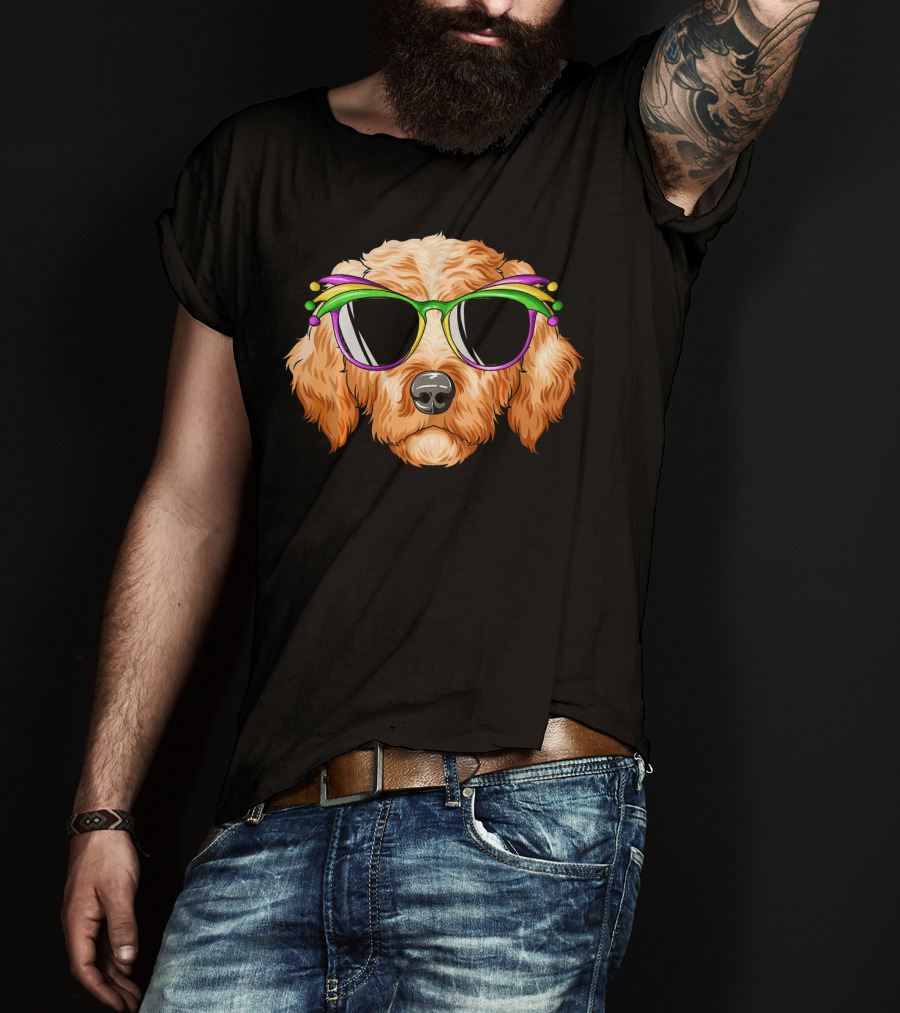 Goldendoodle Mardi Gras Carnival Mask Sunglasses T-Shirt