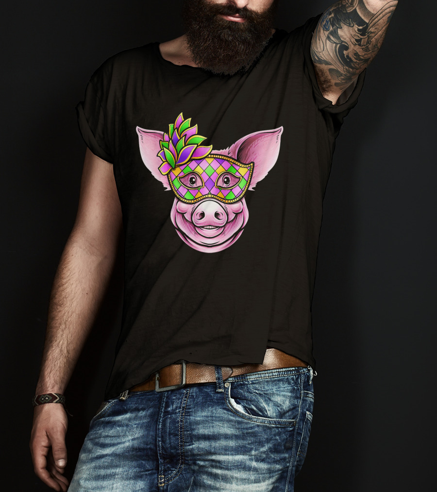 Piglet With Colorful Carnival Mask Happy Festival Face T-Shirt