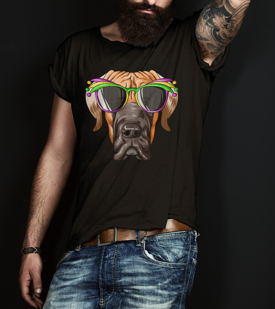 Great Dane Mardi Gras Carnival Mask Sunglasses T-Shirt